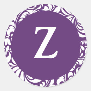 Monogram Z Plum Colour Wedding Theme Monograms Sea Classic Round Sticker