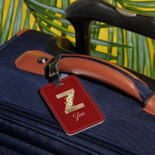 Monogram Z red wood letter flower Luggage Tag
