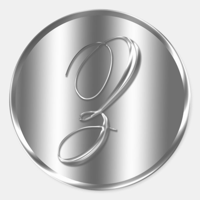 Monogram Z Silver Colour Wedding Invitation Holida Classic Round Sticker (Front)