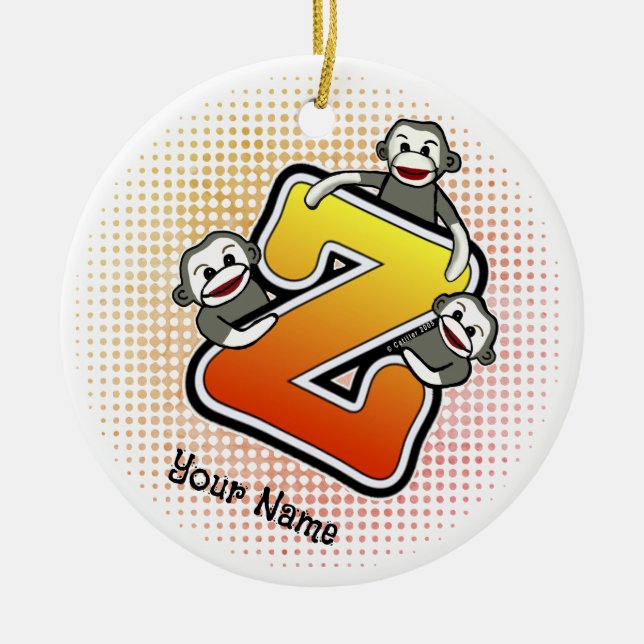 Monogram Z Sock Monkey  Ceramic Tree Decoration (Front)