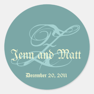 Monogram Z Wedding Names Date Blue Cream Seal