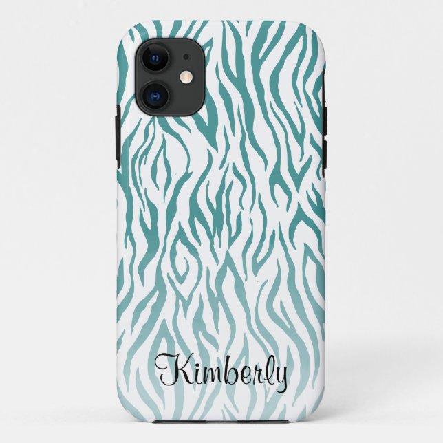 Monogram Zebra Animal Pattern Teal Case-Mate iPhone Case (Back)