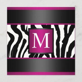 Monogram Zebra Birthday party Invitation