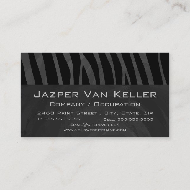 Monogram Zebra Black and Grey Business Card (Front)