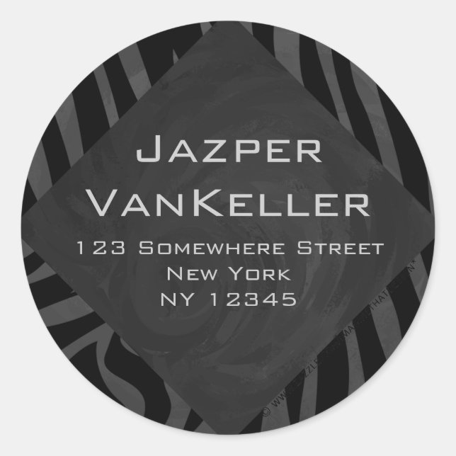 Monogram Zebra Black and Grey Classic Round Sticker (Front)