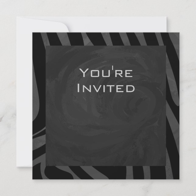 Monogram Zebra Black and Grey Invitation (Front)