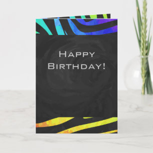 Monogram Zebra Black and Rainbow Print Card