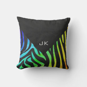 Monogram Zebra Black and Rainbow Print Cushion