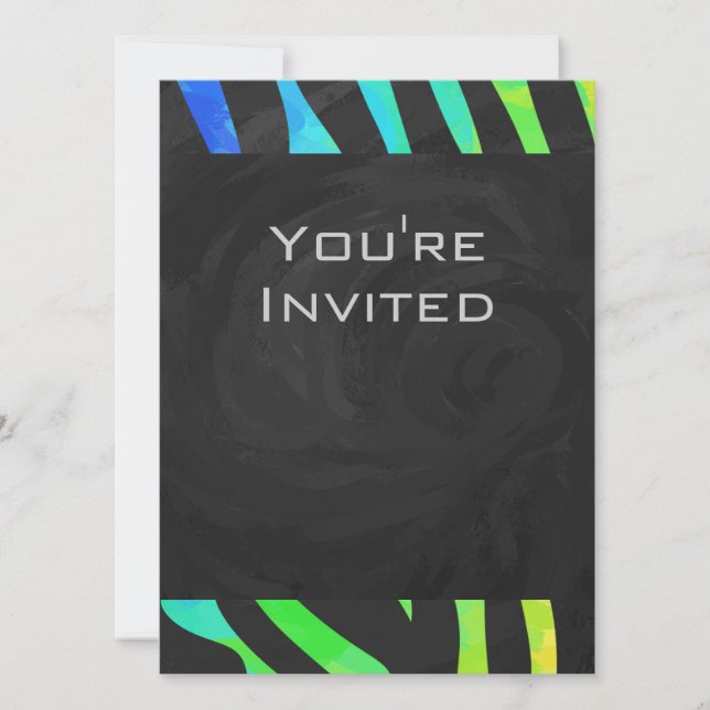 Monogram Zebra Black and Rainbow Print Invitation (Front)