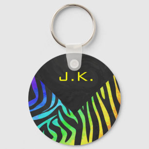 Monogram Zebra Black and Rainbow Print Key Ring