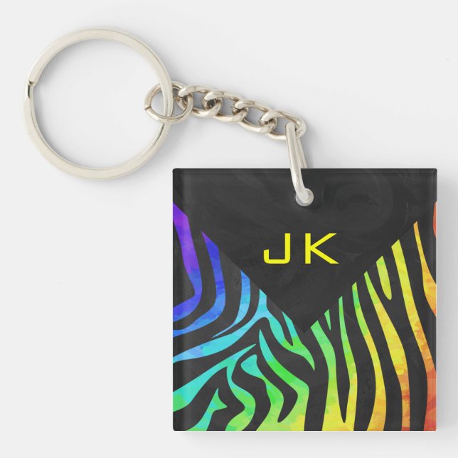 Monogram Zebra Black and Rainbow Print Key Ring (Front)