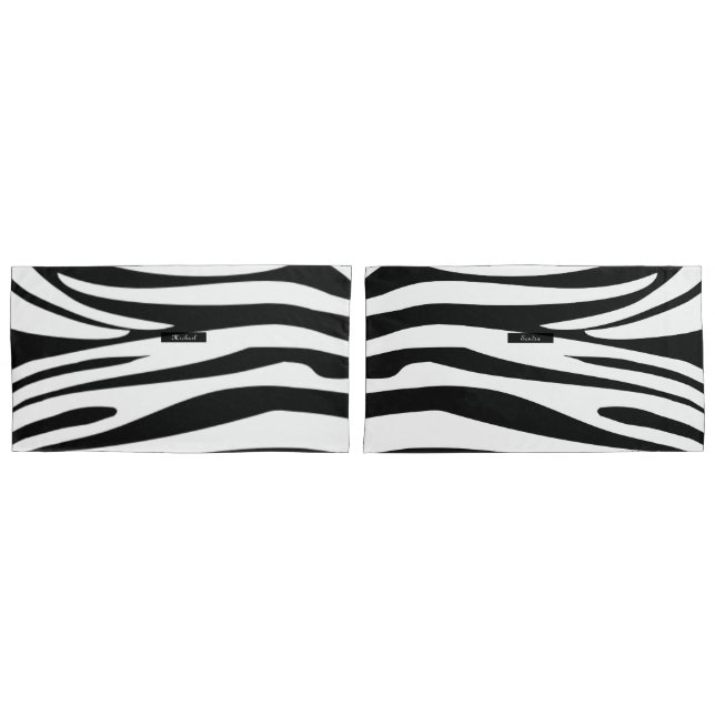 Monogram Zebra black & white stripes print pattern Pillowcase (Front-Set)
