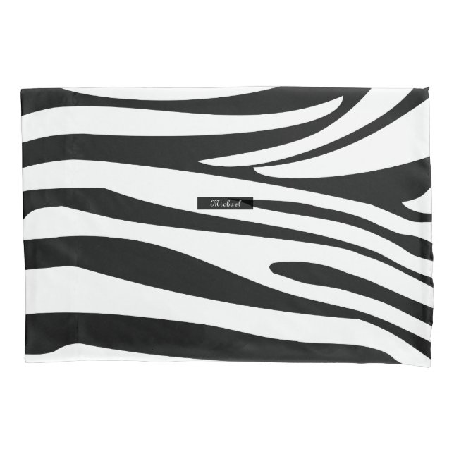 Monogram Zebra black & white stripes print pattern Pillowcase (Front)