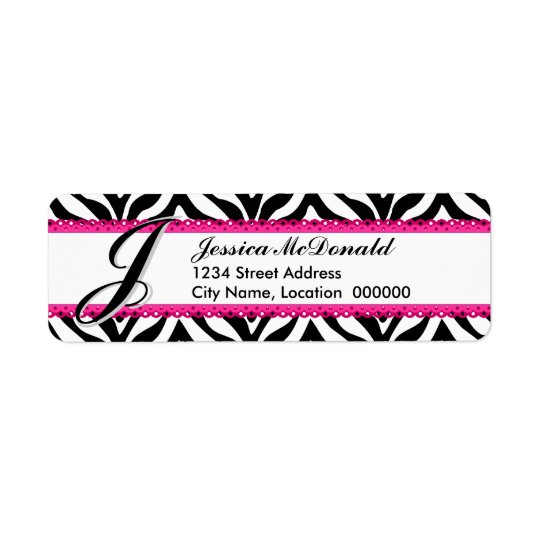 Monogram Zebra Print and Pink Lace Return Address Label
