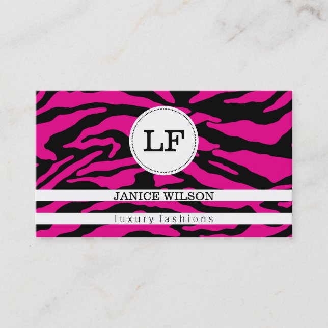 Monogram | Zebra Print (hot pink) Business Card (Front)