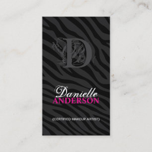 MONOGRAM ZEBRA PRINT MAKEUP ARTIST BUSINESS CARD