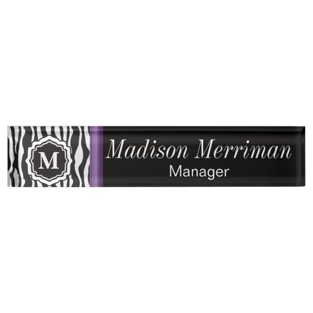 Monogram Zebra Purple Bar Nameplate (Front)