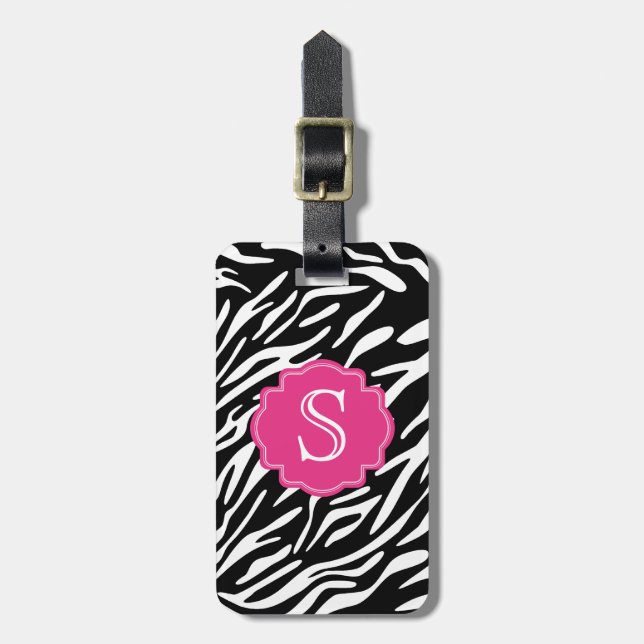 Monogram Zebra Stripe with Pink Luggage Tag (Front Vertical)