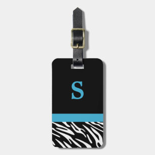 Monogram Zebra Stripe with Turquoise Luggage Tag
