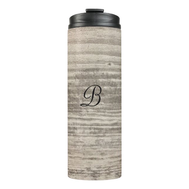 Monogram Zen Wood Grain Black Brown Thermal Tumbler (Front)