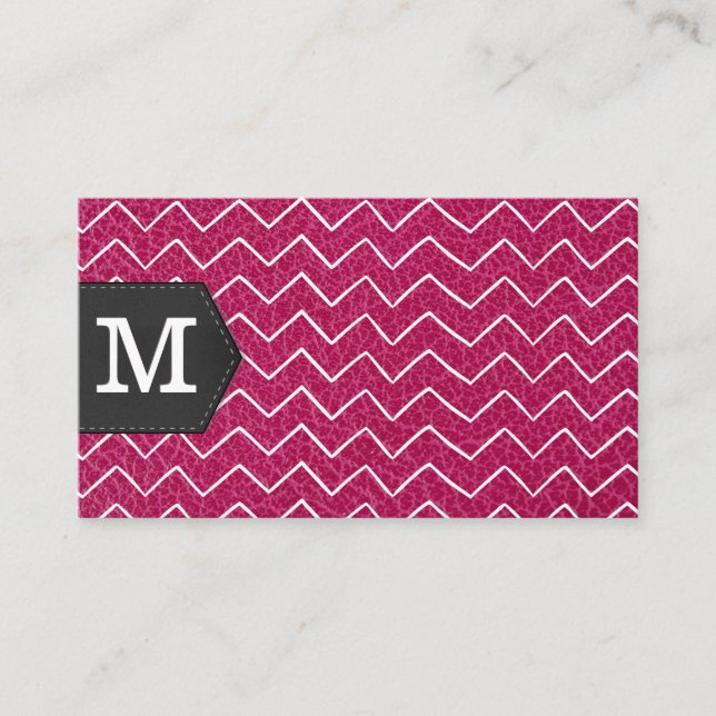 Monogram | Zig Zap Pattern | Leather Business Card (Front)