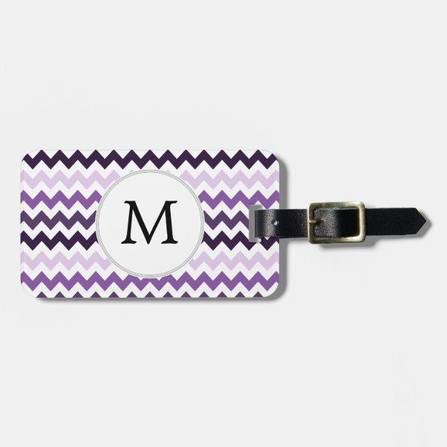 Monogram Zigzag Chevron Pattern in Purple Luggage Tag (Front Horizontal)