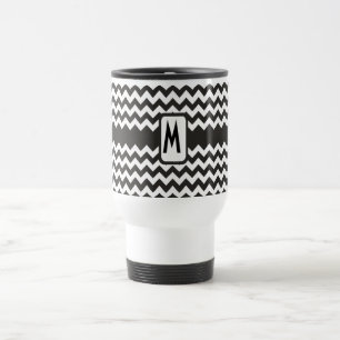 Monogram Zigzag Travel Mug: Black, White Chevrons Mug