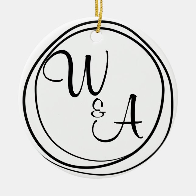 Monograma para casal Estilo Rústico Farmhouse Ceramic Tree Decoration (Front)