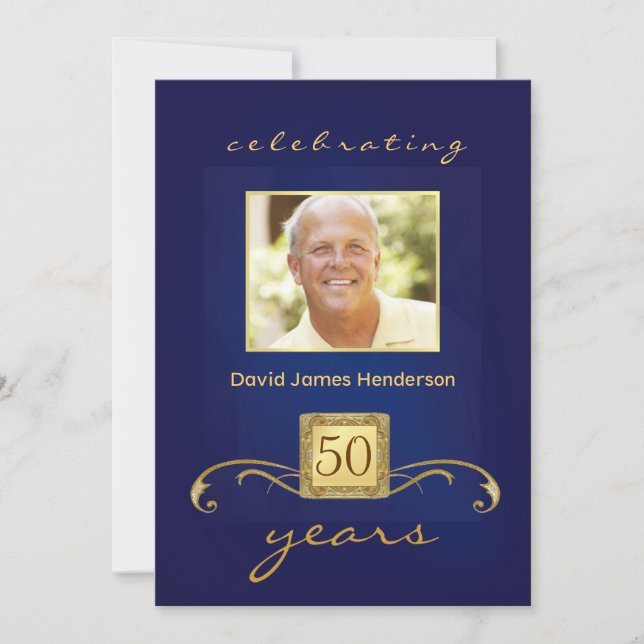 Monogramed 50th Birthday Party Inivitations - Blue Invitation (Front)