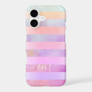 Monogramed Abstract Rainbow Stripes in Watercolor