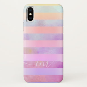Monogramed Abstract Rainbow Stripes in Watercolor iPhone X Case