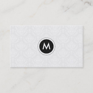 Monogramed Black And White Floral Damasks Business Card