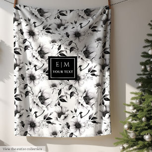 Monogramed black and white flowers blanket cosy