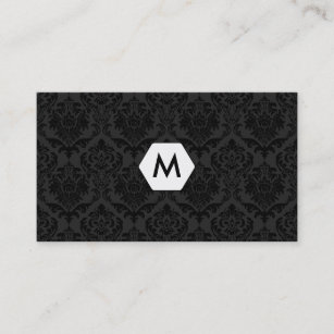 Monogramed Black And White Reversible Damasks Business Card