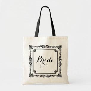 Monogramed Black And White Vintage Frame Tote Bag