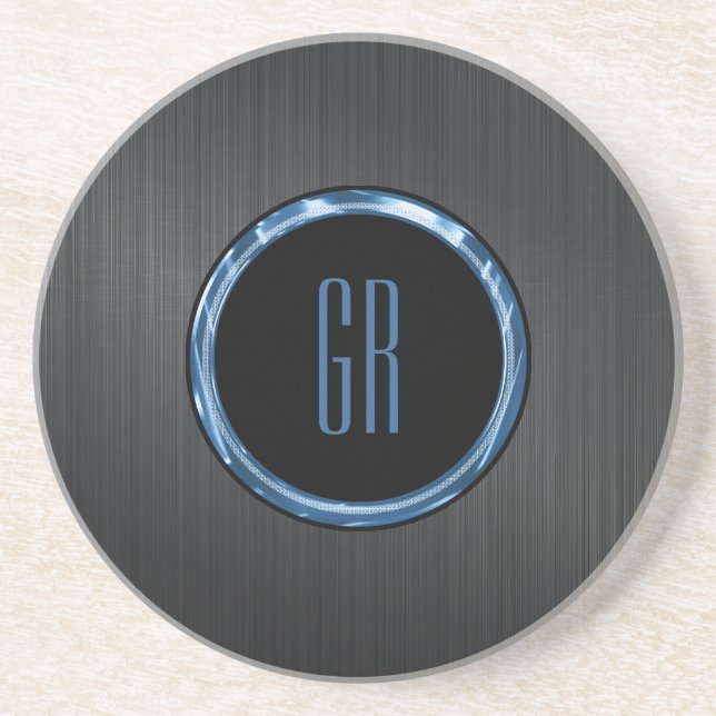Monogramed Black Brushed Aluminium Texture Coaster (Front)
