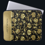 Monogramed black & Gold Damasks Pattern Laptop Sleeve<br><div class="desc">Monogrammed elegant black background (changeable to any colour) and gold tones floral damasks.</div>