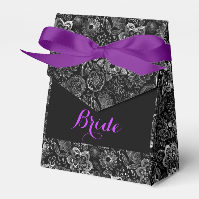 Monogramed Black & Metallic Silver Floral Lace Favour Box (Front Side)