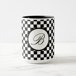 Monogramed Black Plaid  Mug
