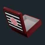 Monogramed Black & White Stripes & White Wreath Gift Box<br><div class="desc">Elegant white floral wreath over black and white stripes. Pink circle accent with customisable monogram. Many colour combination is available but any colours can be requested. If you need any help customising, changing colour, or anything else to any of my designs, contact ArtOnWear designer. Free text formatting with live help...</div>