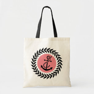 Monogramed Black Wreath & Nautical Anchor Tote Bag