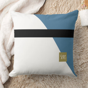 Monogramed Blue Green Colour Blocked Cushion