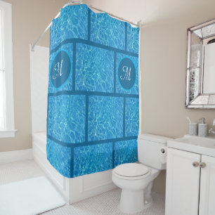 Monogramed Bright Blue Water Reflections Shower Curtain