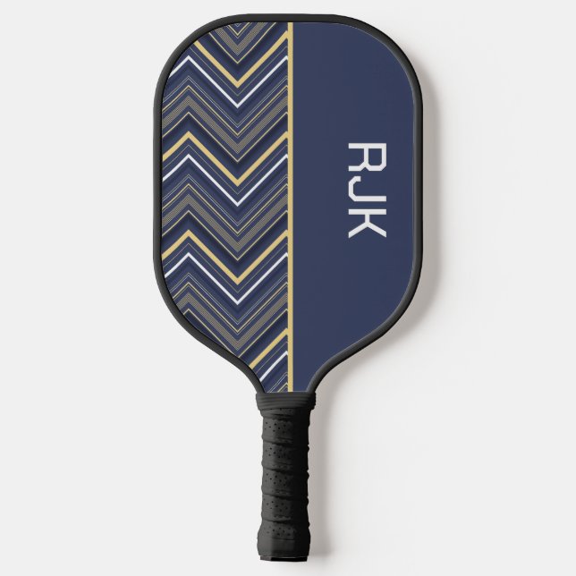 Monogramed Chevron Blue Pickleball Paddle (Back)