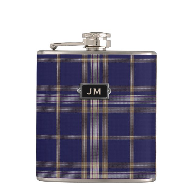 Monogramed Clan Baker Tartan Plaid Flask (Front)