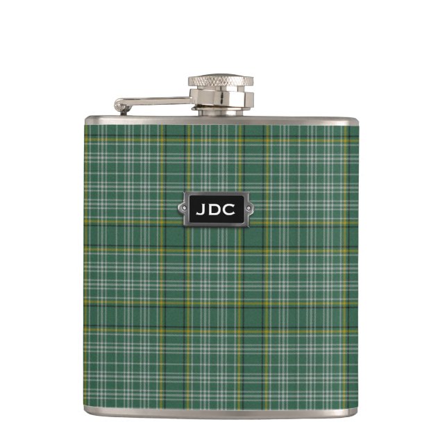 Monogramed Clan Currie Tartan Plaid Flask (Front)