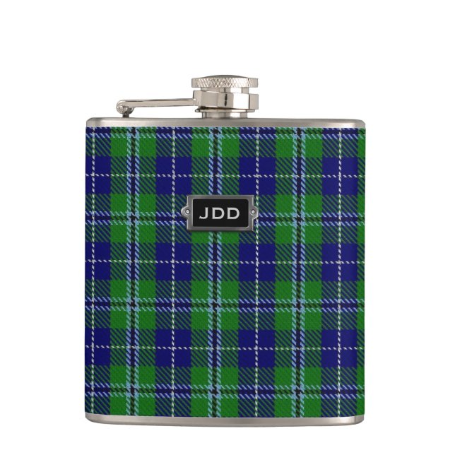 Monogramed Clan Douglas Tartan Plaid Flask (Front)