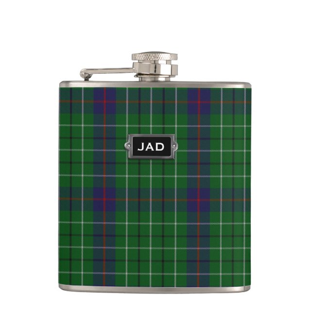 Monogramed Clan Duncan Tartan Plaid Flask (Front)