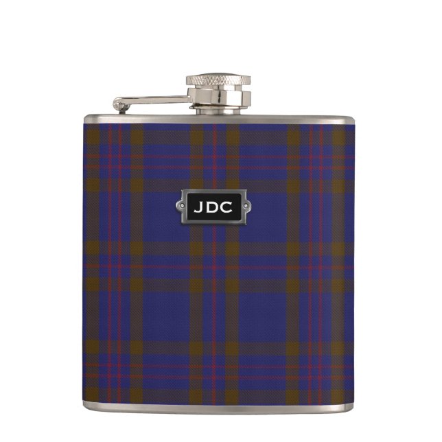 Monogramed Clan Elliot Tartan Plaid Flask (Front)