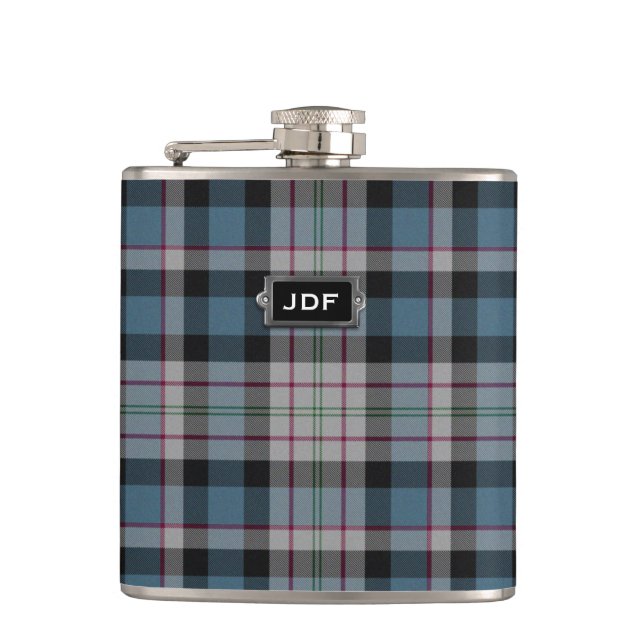 Monogramed Clan Ferguson Tartan Plaid Flask (Front)